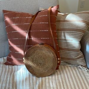 Rattan Circle Box Bag with Leather Strap